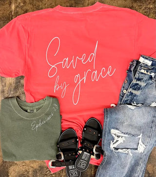 "Saved By Grace" Ephesians 2:8 Olive Tee