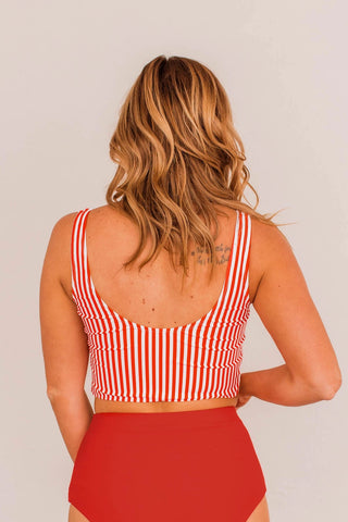Betsy Front Knot Swimsuit Tankini- Red & White Stripe