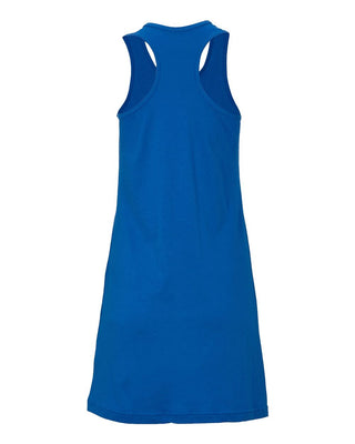 The Caydn Tank Dress by Western Edge Boutique is a sleeveless cotton dress in blue, showcasing a racerback design and a straight fit when viewed from the back.