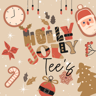 A festive graphic designed with the text "New Christmas Release Tees Live Sunday Show" from Western Edge Boutique, featuring vibrant and playful letters. It includes holiday motifs such as a Santa face, clock, lights, candy cane, holly leaves, poinsettia, ornament, tree, and berries on a beige background. This design is perfect for anyone looking to snag the latest T-Shirts fresh off the press!