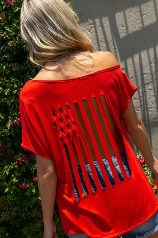 Kooper Red 4th of July Laser Cut-Out Top