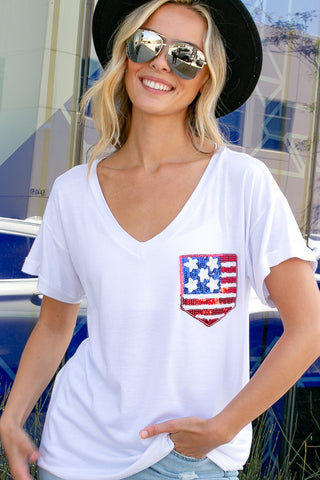 Everly America the Beautiful Flag Pocket Top