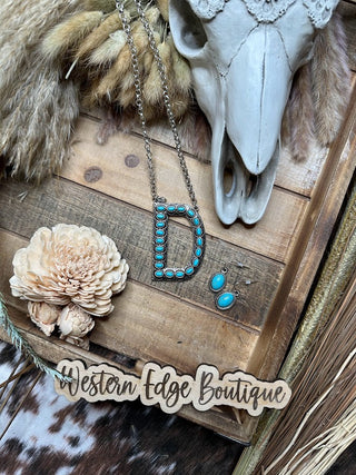 Delaney "D" Letter Turquoise  Necklace Earring Set