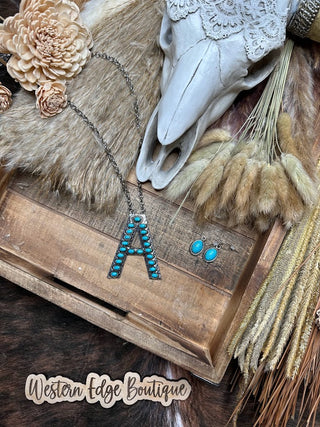 Alice "A" Letter Turquoise Necklace Earring Set
