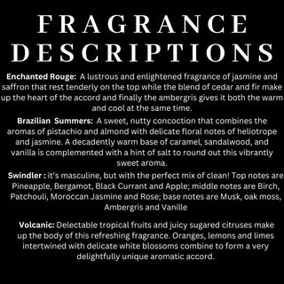 Enchanted Rouge features a floral blend of jasmine, saffron, cedar, and a firm ambergris base. Brazilian Summation offers nutty heliotrope and plumeria with caramel and sandalwood, perfect as Oh make your room smell oh sooo good.. Room Spray by Western Edge Boutique. Swindler is a masculine mix of musk, ambergris, pineapple, and jasmine. Volcanic delivers fruity citrus and white blossoms for an invigorating aroma.