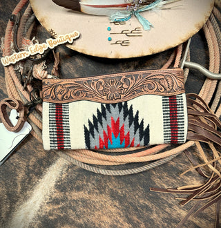 Cameron Saddle Blanket and Tooled Leather Clutch