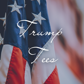 A close-up of the United States flag showcases "Trump Tees" in an elegant script, evoking a sense of exclusivity. The image beautifully captures the stars and stripes with a bokeh effect, suggesting "If you know, you know." Brought to you by Western Edge Boutique.