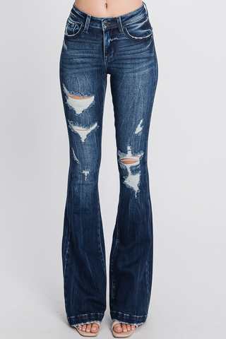 Chevelle Distressed Mid Rise Stretch Flare Jeans