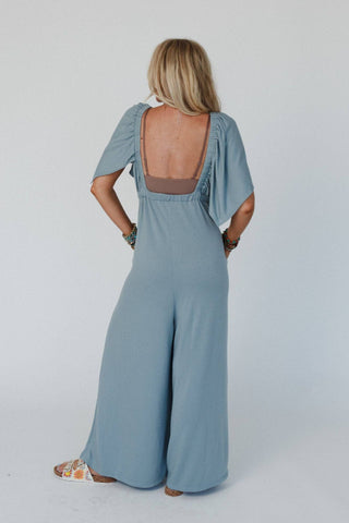 On Repeat Open Back Ruffle Jumpsuit - Electric Blue