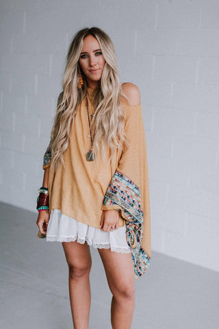 Fallon Embroidered Sleeve Poncho - Mustard