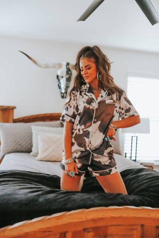 Brown Cowhide Pajama Set: Large