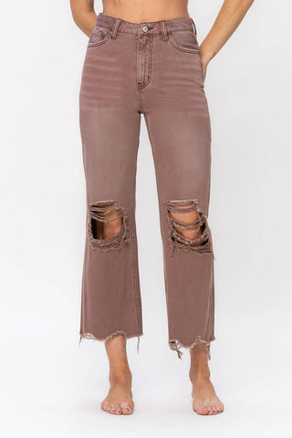 Beckit Saddle Distressed Vintage Crop Flare Jeans